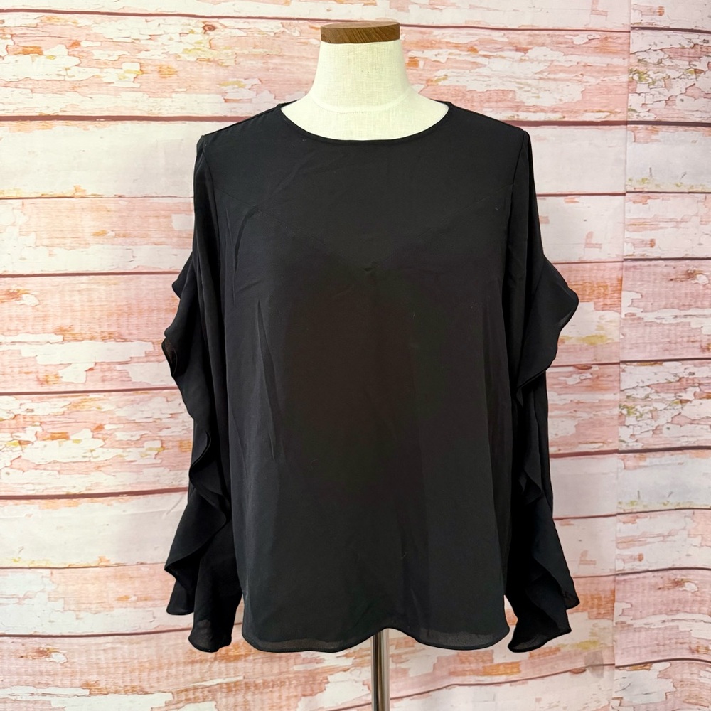 GREYLIN Black Ruffle Sleeve Top